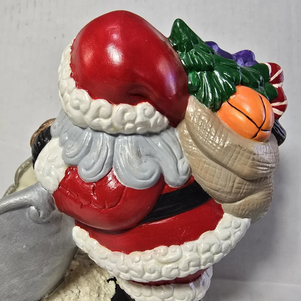 Vintage Christmas Santa Reindeer Sleigh Toys Planter Handpainted Mold,